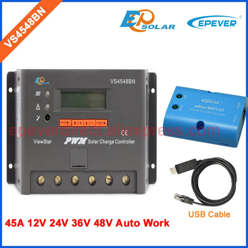 

48v solar pv panel controller 45amp 45A VS4548BN PWM EPSolar battery charge built in lcd display wifi BOX and USB cable