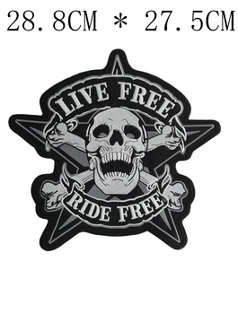 

11.3" Huge Skull LIVE FREE RIDE FREE Embroidery Patches for Biker Jacket Back MC Motorcycle Biker 28.8cm * 27.5 cm motor cycle