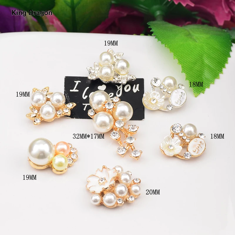 

New Arrival Metal Rhinestone Pearl Embellishment Used On Headband Flat Back 10PCS/Lot Silver Or Gold Color KD571