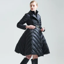 Европейский осенне-зимний женский пуховик, пальто, женское платье, 80% утиный пух, женское длинное тонкое пальто LF4157