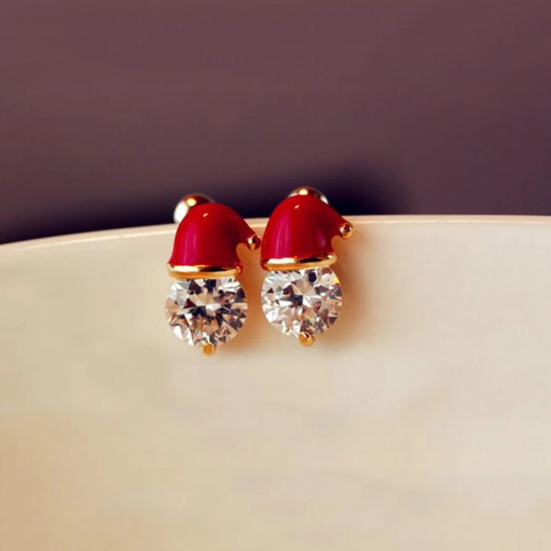 

2019 Navidad Gift Trendy Christmas Santa Claus Hat Dangle Ear Stud Alloy Crystal Earrings for Women Girls