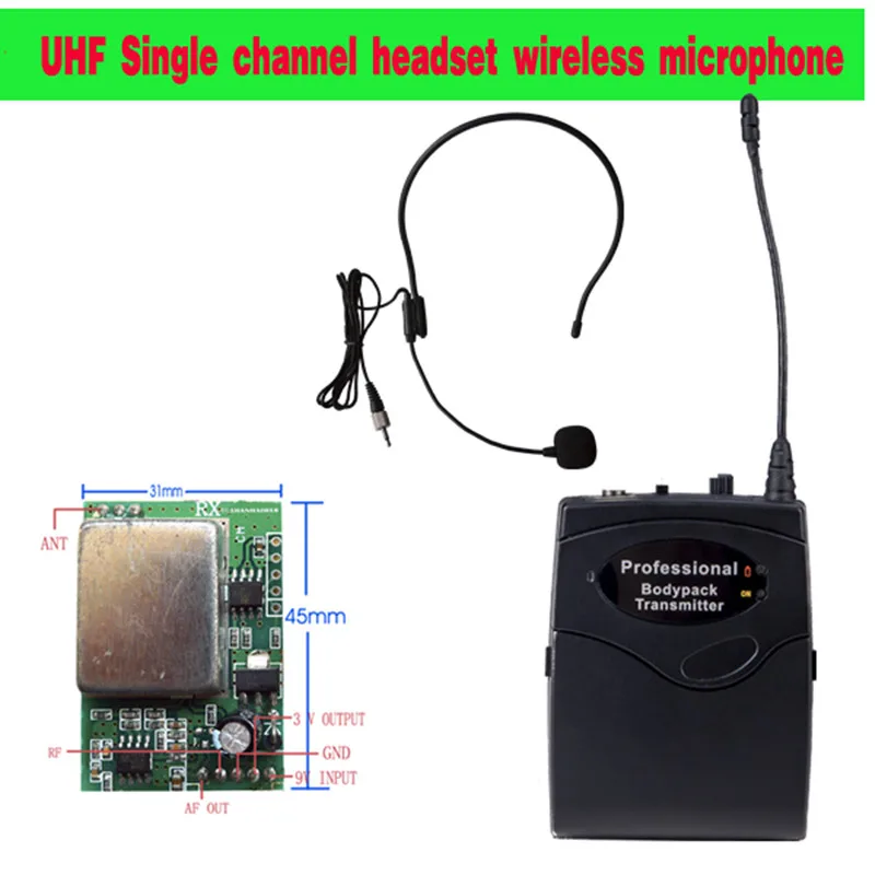 Made in China Single channel wireless UHF microphone system PCB Audio equipment headset mini portable font