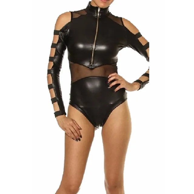 leather jumpsuit black