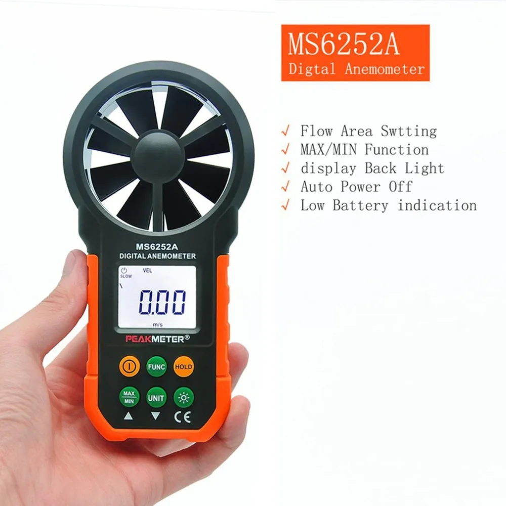 

Wind Speed Test Meter Multifunction Digital Anemometer Tachometer/Air Volume/Thermometer/Humidity HYELEC MS6252A Hot Sale