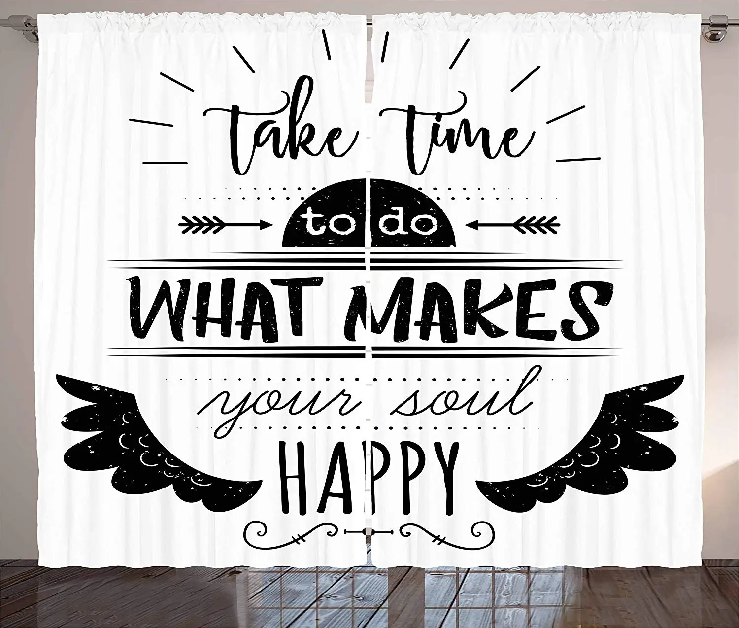 

Tribal Curtains Monochrome Do What Makes Your Soul Happy Quote with Ethnic Wing Arrow Motifs Living Room Bedroom Window Drapes