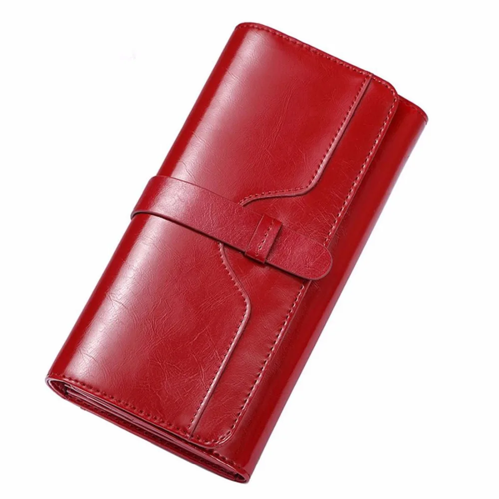 

Luxury Genuine Leather Women Wallets Clutch bag Long Oil Wax Leather Women's Clutch bags Wallet Credit Card Holder Coin Purse