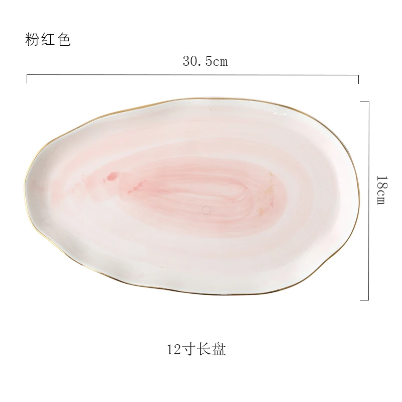 Европейский стиль золотой обод пятно керамическая тарелка рисовое блюдо рыбы блюда для бифштекса блюдо в стиле вестерн блюдо десертная тарелка посуда набор украшения - Цвет: 12 inch pink