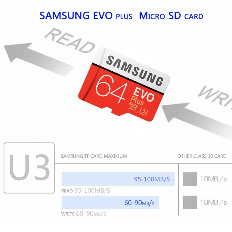 Карта памяти Microsd SAMSUNG EVO Plus Microsd карта, 32 ГБ, 64 ГБ, 128 ГБ 256 512 100 МБ/с. C10 слот для карт памяти Micro SD карты флэш-карты памяти SDHC/SDXC