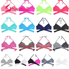 Сексуальный Женский Бикини Топ сплошной цвет купальный костюм с рисунком купальник бандаж пляжный Спортивный лиф купальника Холтер Девушки Лето Biquini T608