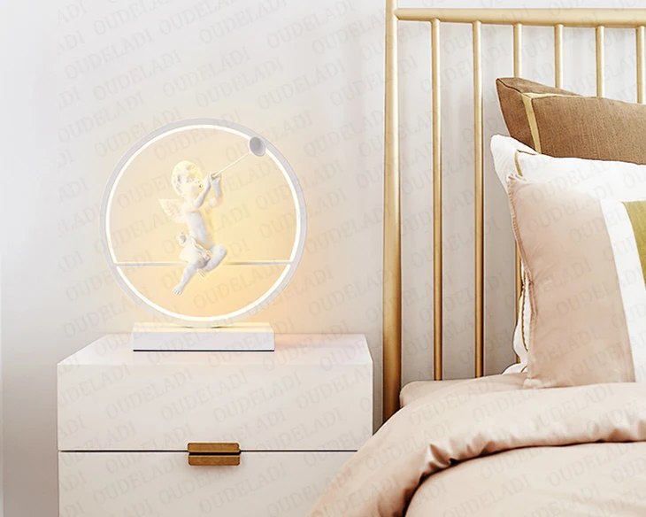 Lâmpada de Mesa com Controle Anjo Quarto Cabeceira Moderno Lâmpada Decorativa Casal Romântico Quente Remoto Escurecimento Luz Led 12 Cheap Luminária de mesa