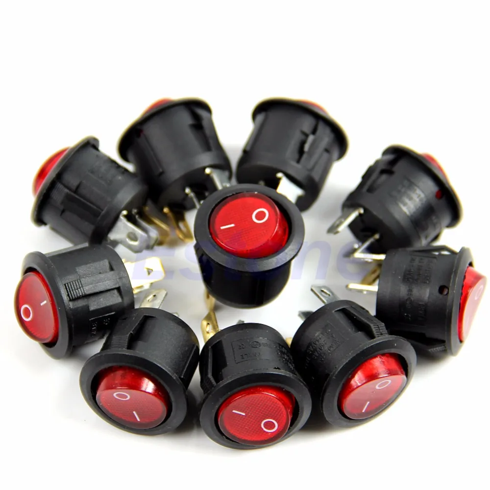 

AC Switch 6A/250V Red Light ON-OFF SPST Round Button Dot Boat Car Auto Rocker Switch