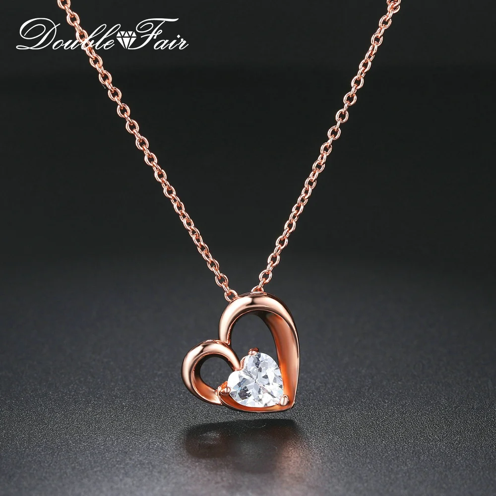 Double Fair New Australian Crystal Sweet Romantic Heart Choker Necklaces For Women Wedding Necklace Jewelry DFN056