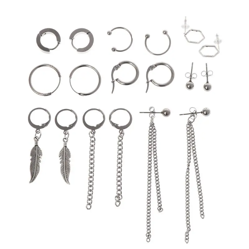 

9 Pairs/Set Stainless Steel Tassel Earrings Chain Earrings Pendant Dangle Decoration Charms Unisex Women Men Personality Jewelry