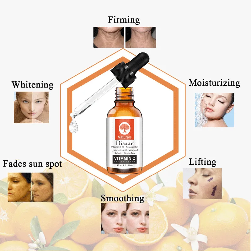 Vitamin C Serum Hyaluronic Acid Whitening Anti-Aging Fade Spots Removing Freckle Anti Winkles Moisturizing Face Cream Care Vitamin C Serum Hyaluronic Acid Whitening Anti-Aging Fade Spots Removing Freckle Anti Winkles Moisturizing Face Cream Care