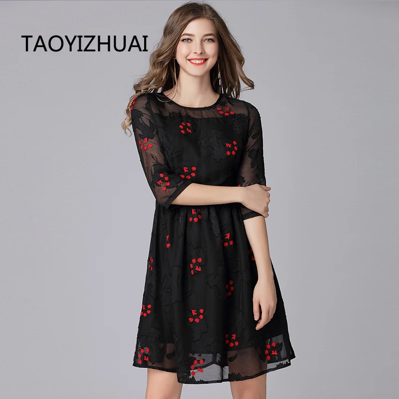 Женское платье на шнуровке TAOYIZHUAI расклешенное большого размера до колена с