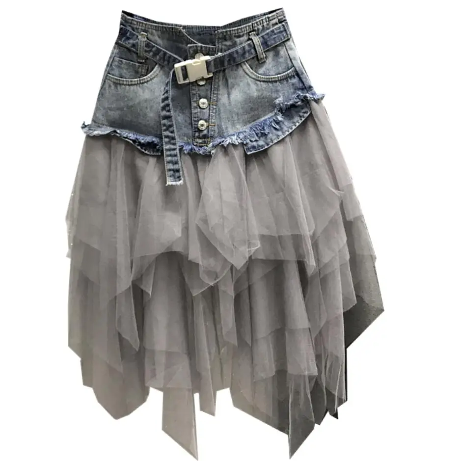 grey jeans skirt