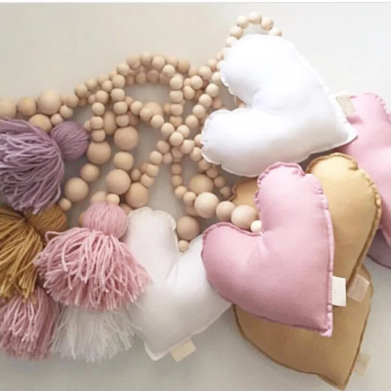 

Cute Star Heart Wall Hanging Tent Decoration with Wood Beads Tassel Baby Kids Room Decor Nursery Ornament Plush Stuffed Toys
