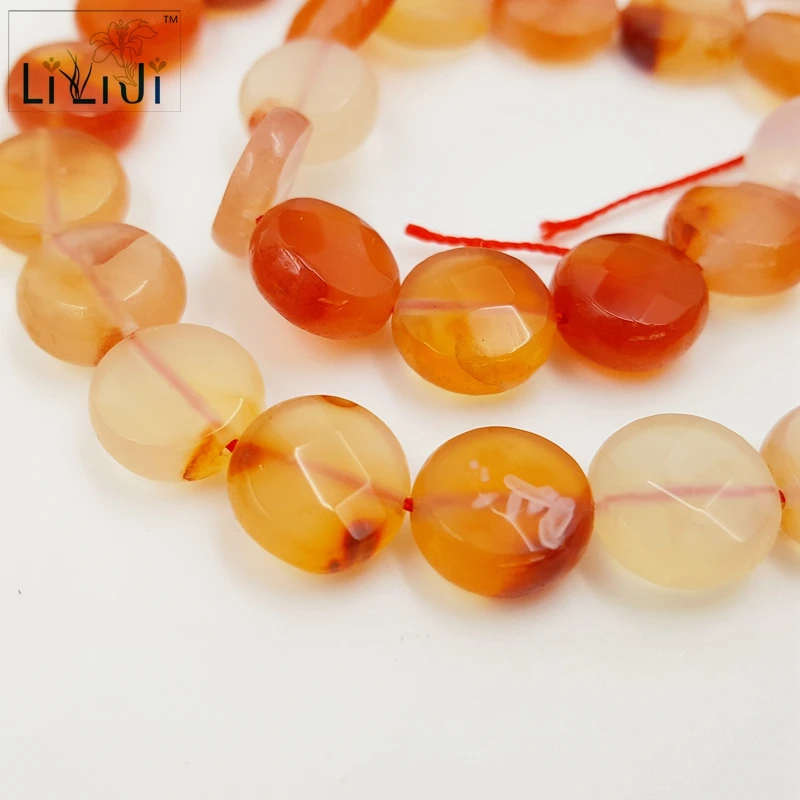 

Lii Ji Natural Stone Red Agate10mm Round Disc Shape Facted beads DIY Jewelry Making Bracelet necklace Approx 39cm