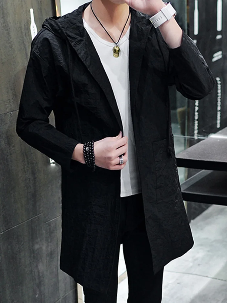 

TANGNEST Fashion Trench Coat 2019 Summer Long Hooded Windbreaker Casual Slim Coat Male 4 Classic Colors Asian Size XXL MWF290