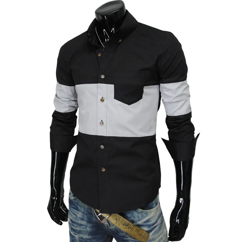 Brand New font b Men s b font Patchwork Casual font b Shirt b font Social