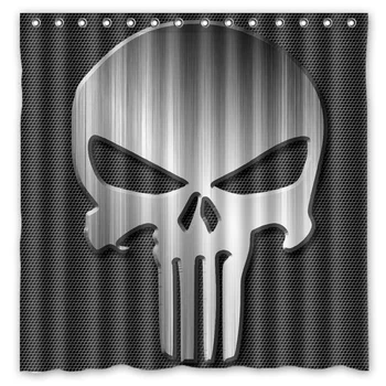 

[180*180cm]Custom Punisher Skull Polyester Bathroom Shower Curtain Waterproof Fabric Bath Decorative Curtain with Hooks