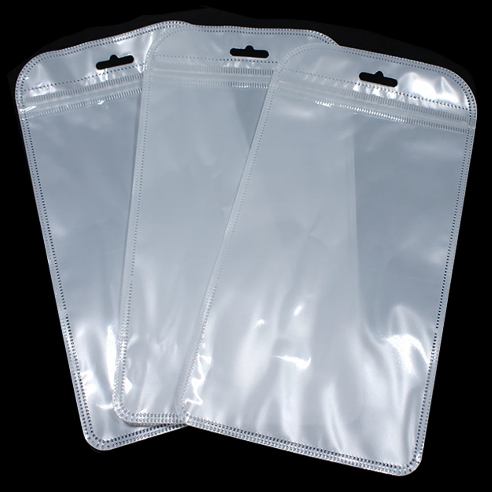 300Pcs 8.5x18.5cm White Clear Zip Lock Packaging Bag with Hang Hole Resealable Plastic Zipper