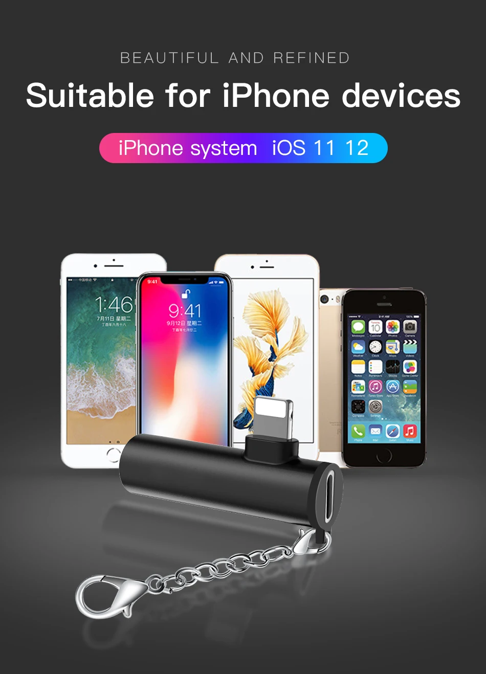 Accezz-adaptador de Áudio em para Iphone x xr xs Conector de 3.5 mm Fone de Ouvido Aux Compatível com Ios 11 12 Adaptadores para celular 10 Telefonia e Comunicação