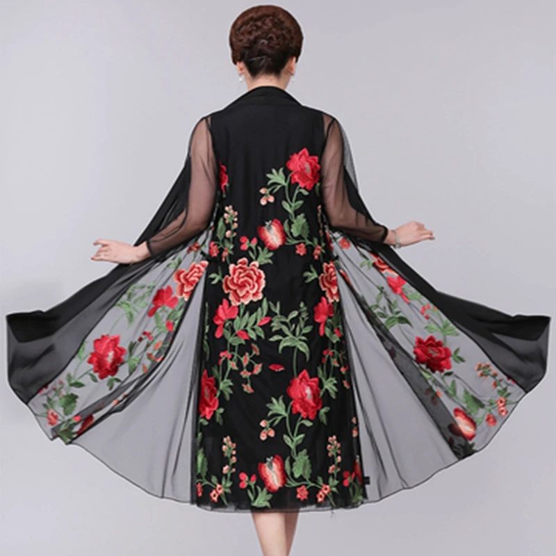

Summer New Medium Long Shawl Embroidered Jacket plus size S-5XL Women's National Style Heavy Duty Embroidered Jacket Cardigan