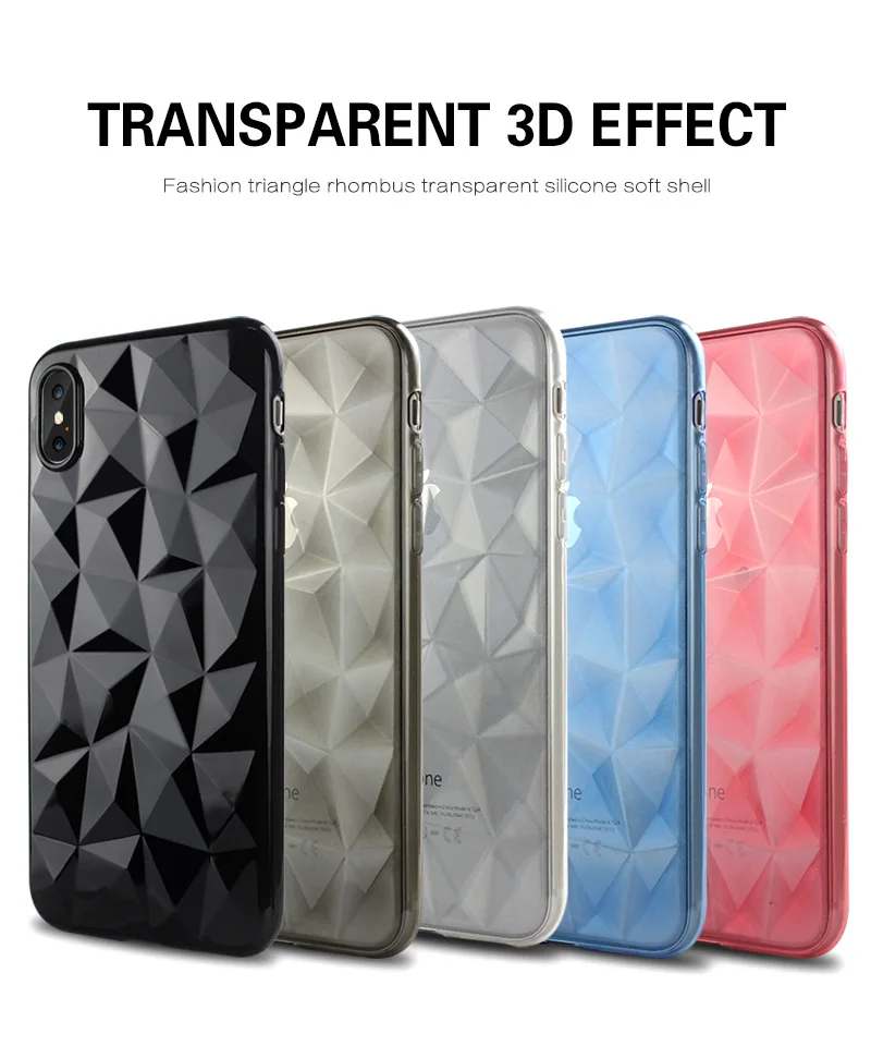 100 шт./лот 3 DTransparent чехол для iPhone X 8 7 6 Plus 3D Бриллиантовая задняя крышка полной защиты ТПУ Fundas Shell