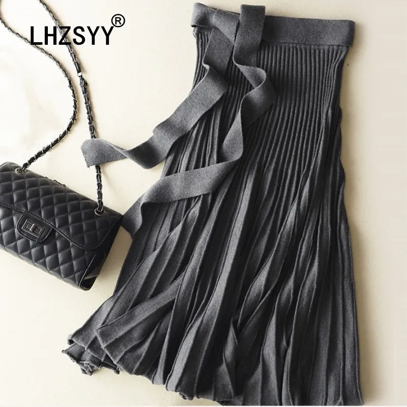 LHZSYY, Осень-зима, новинка, высокая талия, плиссированная, большая, цельнокроеная юбка, кашемир, вязаная юбка, шерсть, Ms. fashion, юбка-зонтик, длинная секция