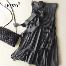 LHZSYY, Осень-зима, новинка, высокая талия, плиссированная, большая, цельнокроеная юбка, кашемир, вязаная юбка, шерсть, Ms. fashion, юбка-зонтик, длинная секция