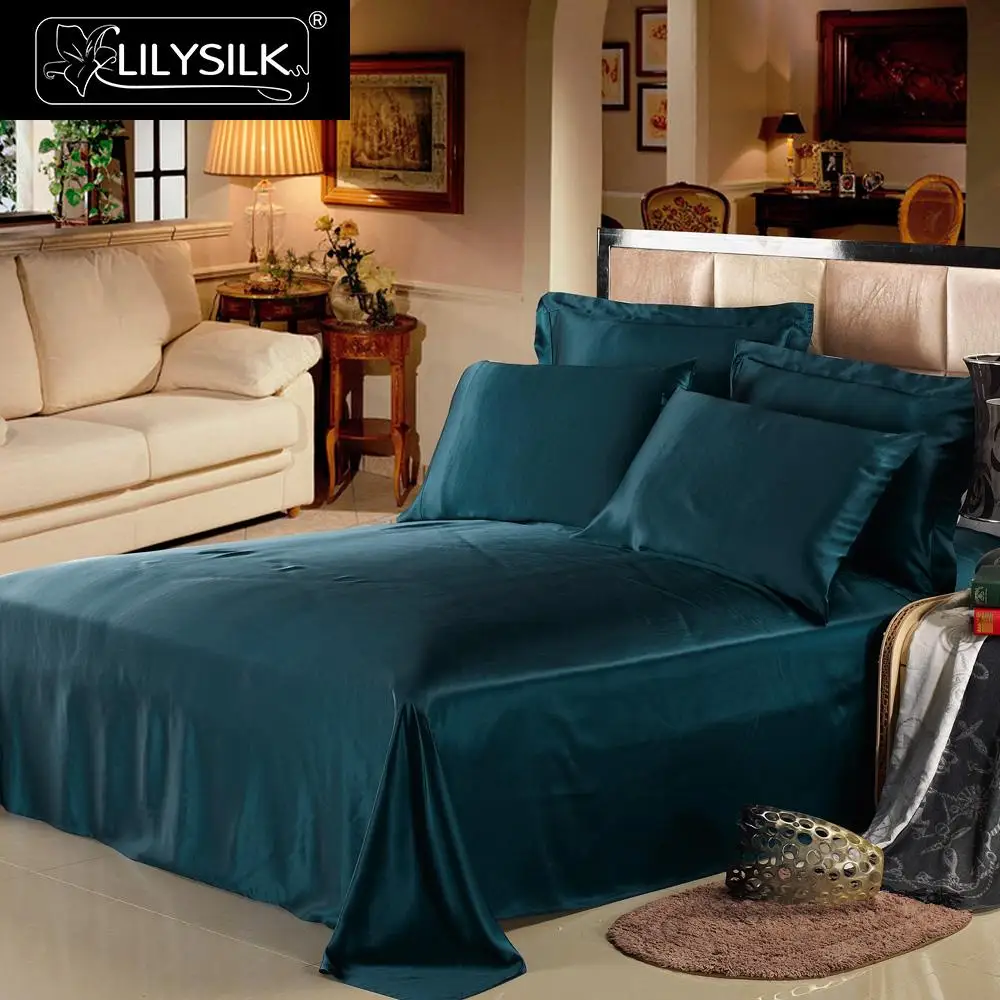 

LilySilk Bedding Set 3pcs 100 Mulberry Silk Luxury Queen King Flat Sheet Oxford Pillowcases 19 momme Seamless Free Shipping
