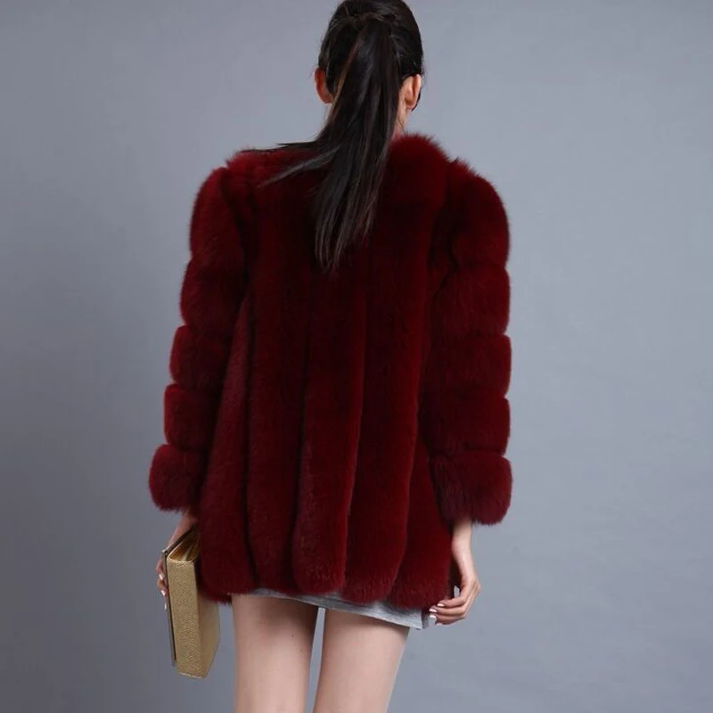 S-4XL теплая зимняя Роскошная Шуба из искусственного лисьего меха, тонкая длинная розовая красная синяя куртка из искусственного меха, женские пальто из искусственного меха