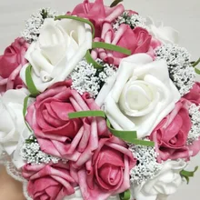 Искусственный 11 Цвет постельное белье с рисунком розы Букет замужем Невеста Холдинг Fowers моделирование свадебное платье с цветочным узором