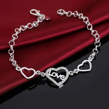 Beautiful fashion Elegant silver color charms Wedding heart love crystal Bracelet high quality Gorgeous jewelry LH015