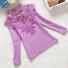 Nouvelle 2017 printemps Filles À manches Longues T-shirt Enfants perles dentelle chemise Livraison Gratuite Pour Les Étudiants T-shirt