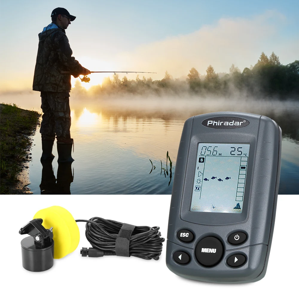 Phiradar FF108A Fish Finder LCD Display 200KHz Fish Alarm Depth Alarm