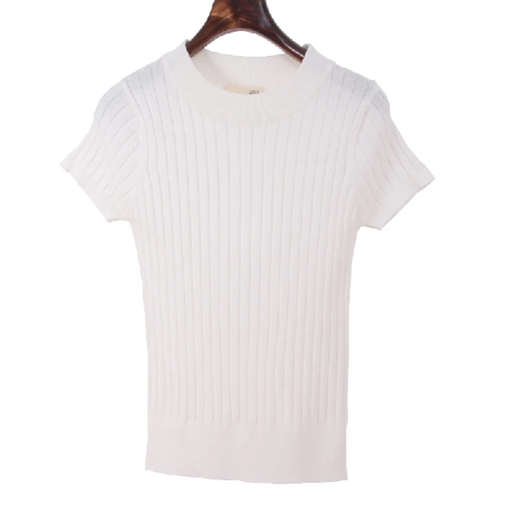 2019 Высококачественная женская футболка с коротким рукавом Облегающее с круглым вырезом пятиточечный рукав свитер женская короткая тонкая