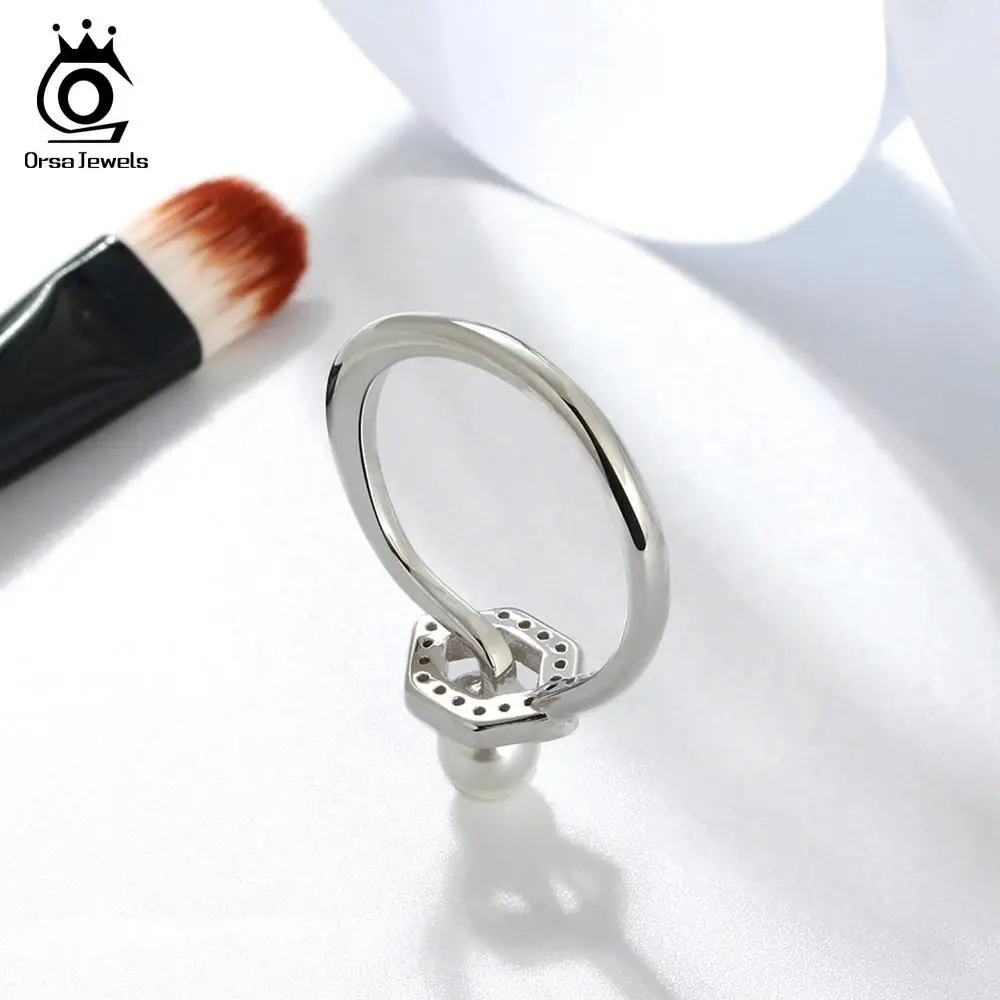 ORSA JEWELS искусственный жемчуг циркон женские кольца S925 пробы Настоящее серебро