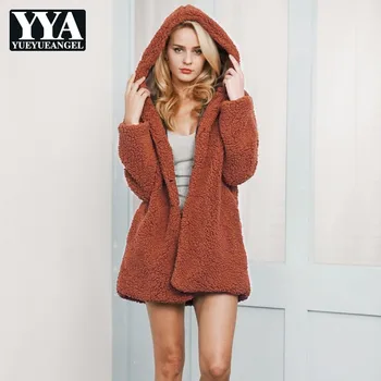 

2019 New Womens Casual Hoodies Coat Faux Fur Harajuku Long Jackets Lady Streetwear Women Thick Warm Winter Coat Plus Size S-3XL