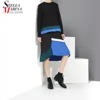 New 2019 女性の秋カジュアル黒パッチワークミディプリーツドレス長袖ヒッピースタイルのコットンレディかわいいドレスローブフェムセクシー 2845