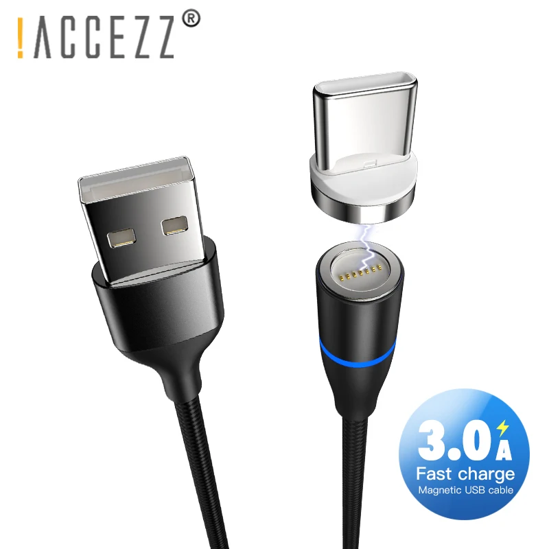 

!ACCEZZ Magnetic USB Cable 3A Fast Charging Sync Data Line Lighting For iPhone XS MAX XR Micro USB TypeC LED Charger Cord Cables