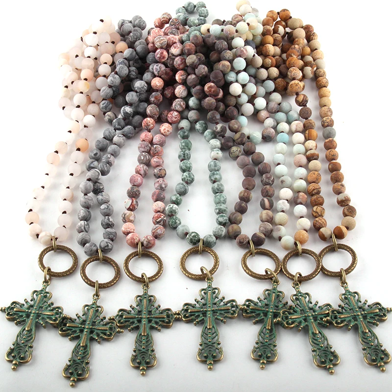 MOODPC модные богемные ювелирные украшения в этническом стиле Модные Натуральные полудрагоценные камни завязанный металлический крест, бусы