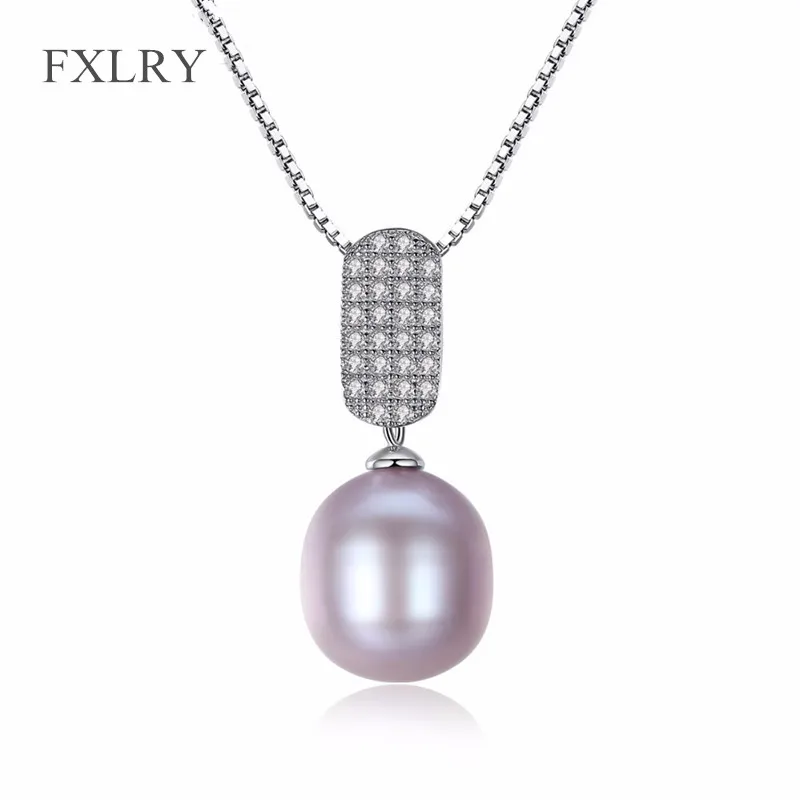 

FXLRY New Luxurious Fashion Women S925 Sterling Silver Micro Paved Zircon Freshwater Natural Pearl Pendant Necklaces For Women G