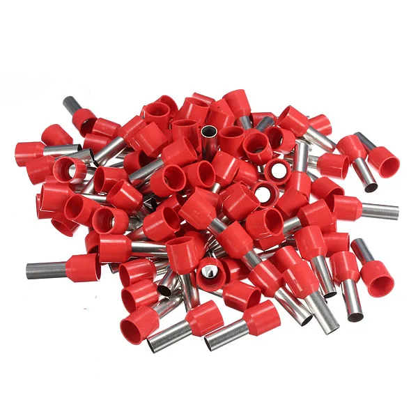 100Pcs Red Wire Copper Crimp Connector Insulated Pin Cord End Terminal