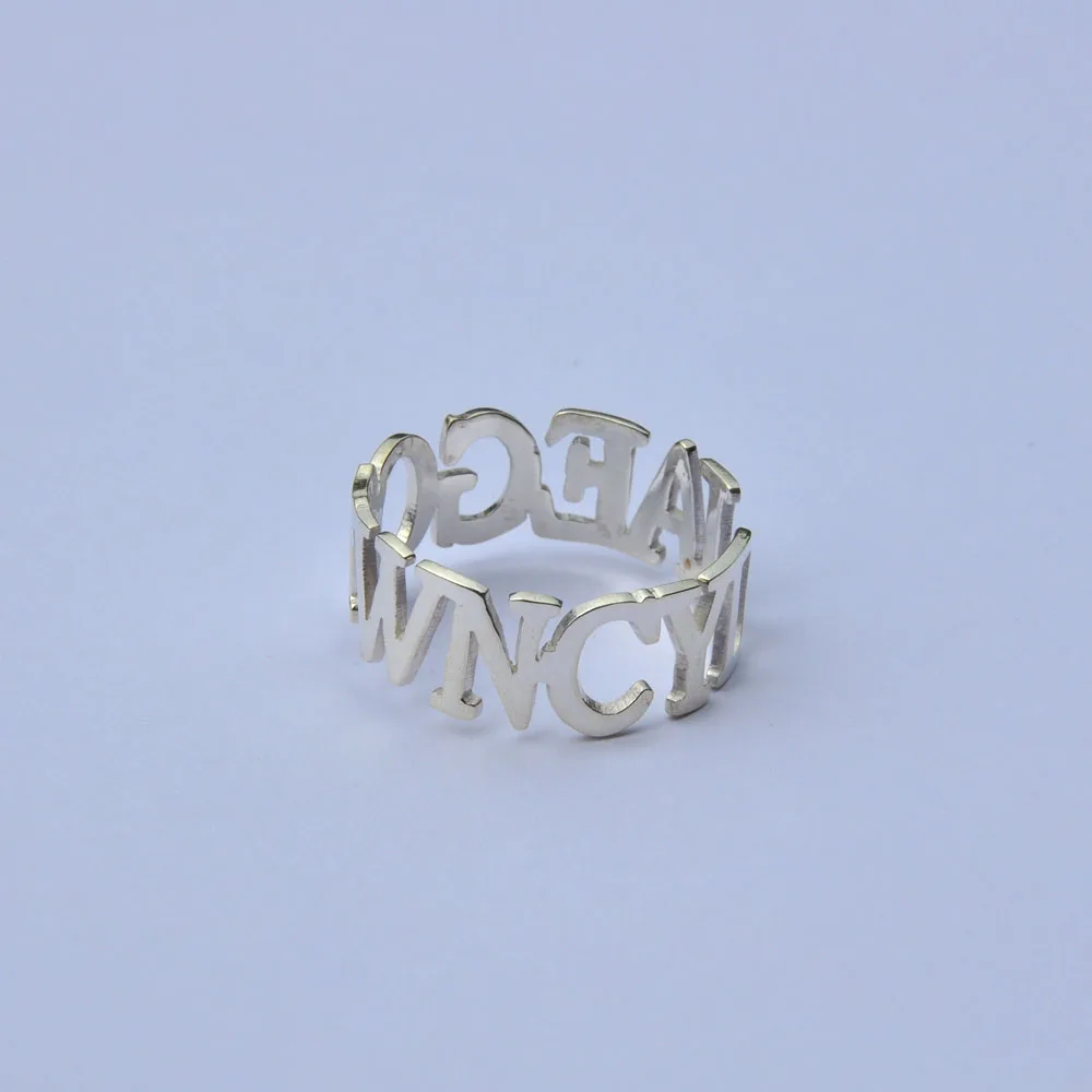 

925 Solid Silver Custom Name Ring Wide Band Personalized All Capital Letters Ring Initial Plate Ring Fashion Jewelry