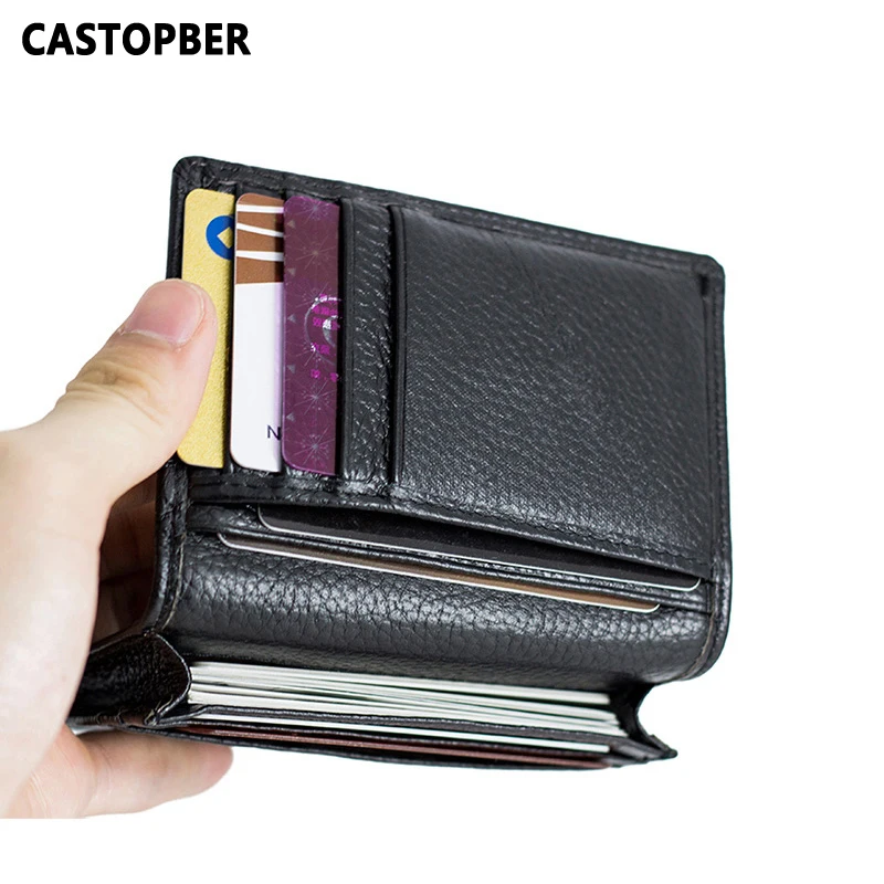 Najtaniej Wysokiej jakości 100% pierwsza warstwa skóry wołowej prawdziwej skóry karty etui na dowód mężczyźni etui na karty kredytowe skórzane wizytowniki torba
