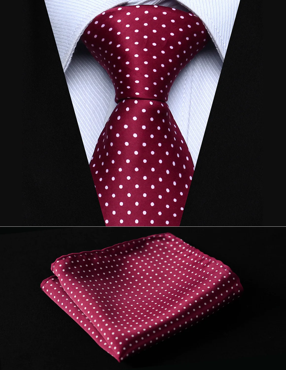 

TD119U8S Red Polk Dot 3.4" Silk Woven Men Tie Necktie Handkerchief Set Party Wedding Classic Pocket Square Tie