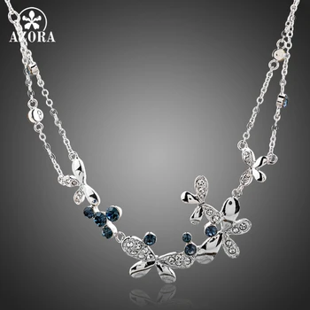 

AZORA Love of Butterfly Blue Crystal White Gold Color Stellux Austrian Crystal Pendant Necklace TN0087