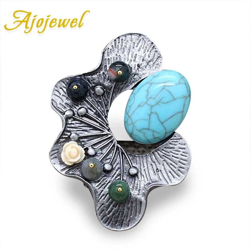 Ajojewel Unique Design Brooches Pins Brand Natural Stone Vintage Brooch For Women Resin Flower